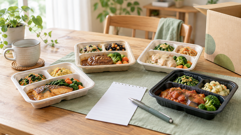 宅配弁当の料金を比較する食事とメモ